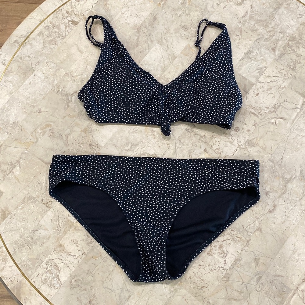 🎁No Boundaries Black and White Dot Bikini Top Sz Med Bottom Sz Lg